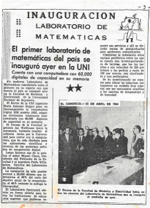 Recorte periodístico de El Comercio con el articulo sobre la inauguración de Laboratorio de Matemáticas en la U.N.I. 